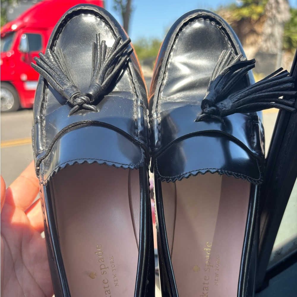 Kate Spade Glossy Black Tassel Loafers